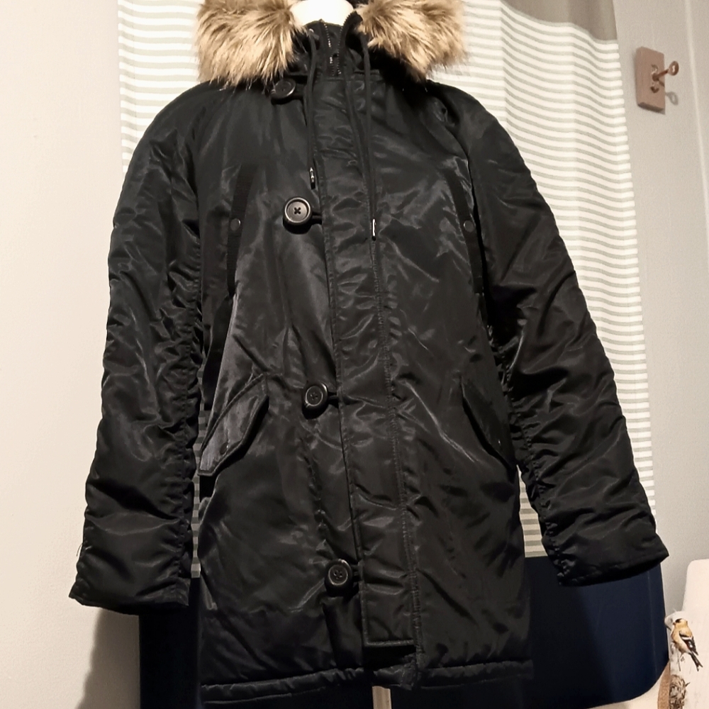 J. Crew Blue and Brown Parka Jacket with Faux Fur Hood - Picture 2 of 9